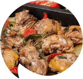 Roast chicken thighs with potatoes, bell peppers and herbs-art-opt
