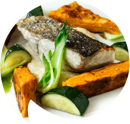 SKIN-ON ZANDER OR WALLEYE FILLET WITH SWEET POTATO GRATIN AND GRILLED ZUCCHINI-shaped-opt
